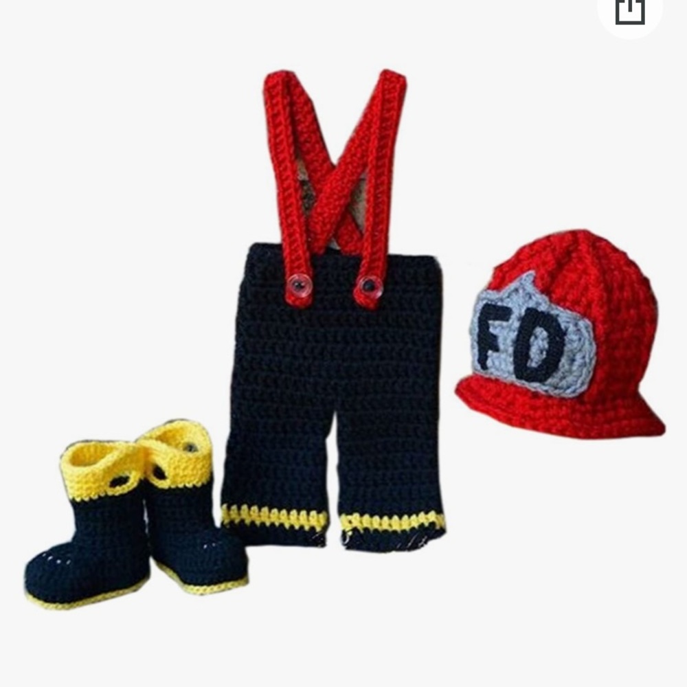 New born crochet fire fighter costume